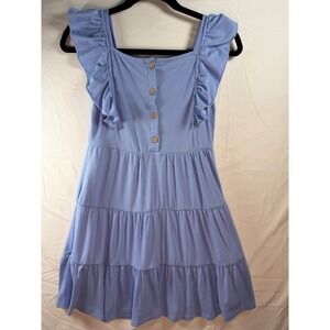 Btween Girls Blue Ribbed Tiered Ruffle Dress Size 12 Periwinkle boho cottagecore
